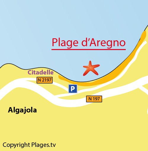 Carte de la plage d'Aregno en Corse