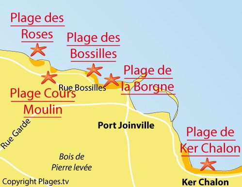Carte de la plage des Bossilles sur l'ile d'Yeu