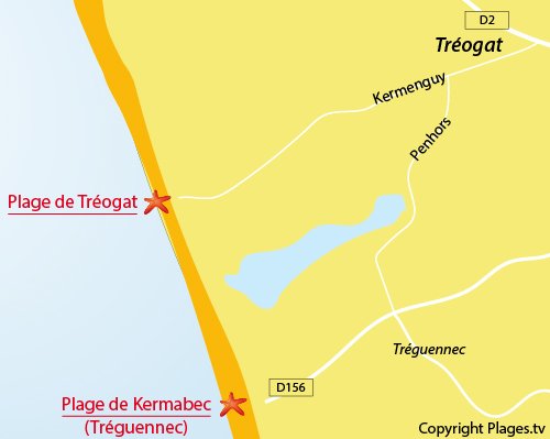 Carte de la plage de Kermenguy de Tréogat en Bretagne