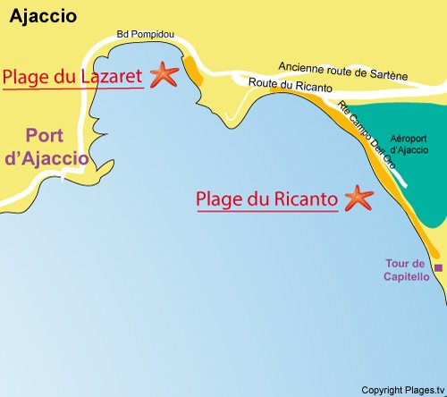 Carte de la plage du Lazaret à Ajaccio