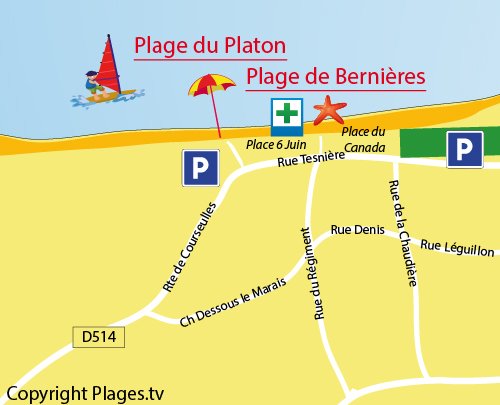 Map of Platon Beach in Bernières sur Mer
