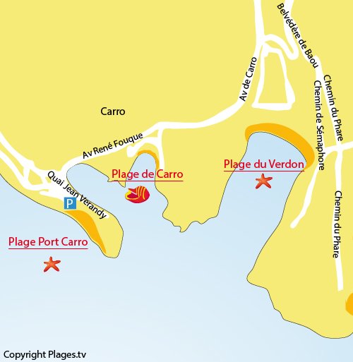 Plan de la plage du Port de Carro à Martigues La Couronne