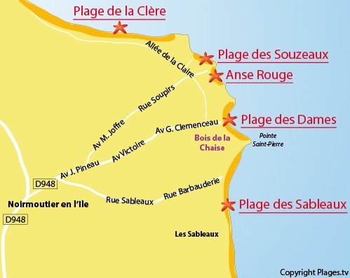 Plan de la plage des Sableaux de Noirmoutier