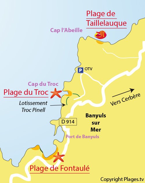 Carte de la plage du Troc à Banyuls sur Mer 66