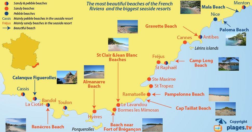 Map Beautiful Beaches French Riviera 