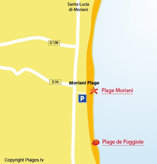 Plan de la plage de Moriani en Corse