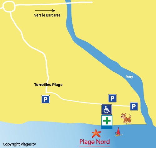 Carte de la plage Nord de Torreilles