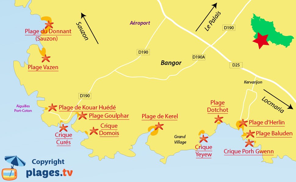 Plan des plages de Bangor à Belle Ile en Mer - Bretagne