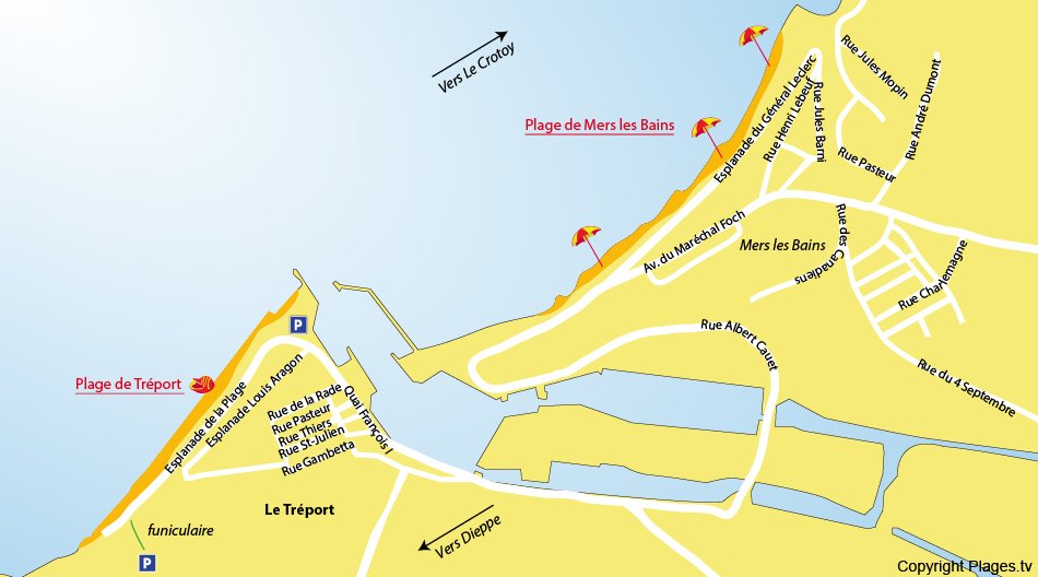 Plan des plages du Tréport (Normandie)